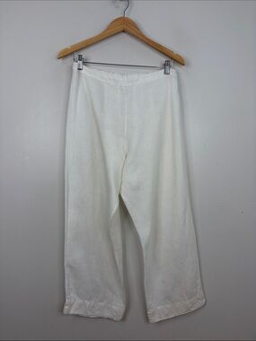 Bryn Walker Pants Women Medium White Linen Straight Wide Leg Coastal Resortwear